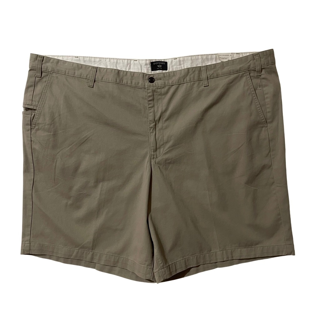Dockers Perfect Short Mens 54 Big & Tall Khaki Tan Cotton Twill Flat Front Pants